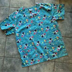 Polka Dot Teal Turquoise Blue Scrub Top